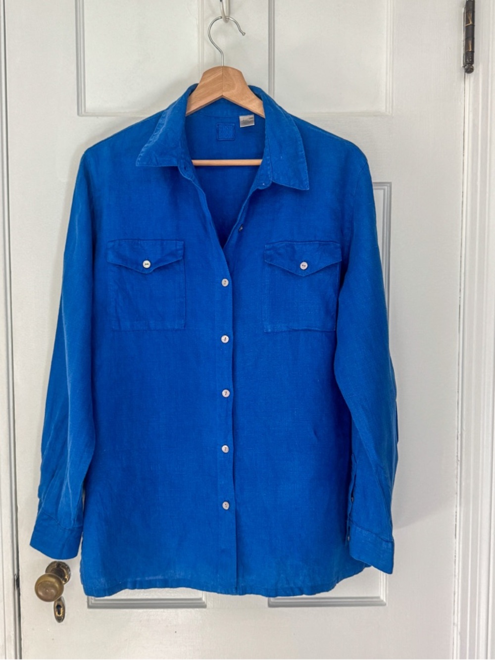 Lino by Chico's Royal Blue Button-Down 100% linen Shirt size 1
